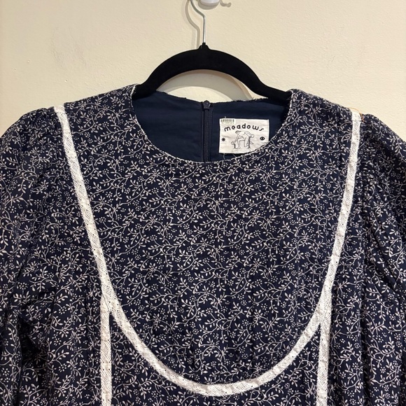 Anthropologie Meadows Amaryllis Floral Dress Navy Floral Altered Size 8 - Picture 5 of 11